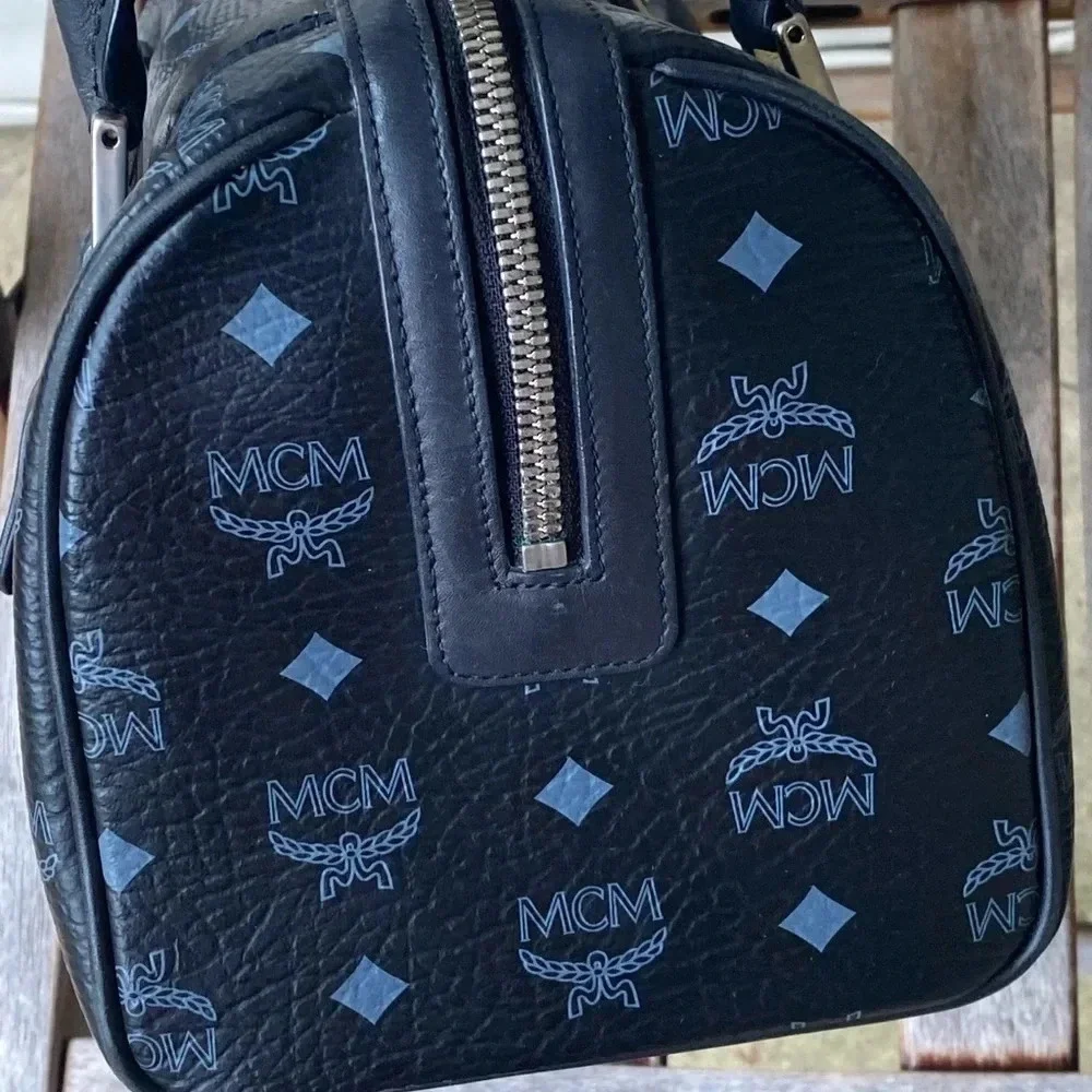 MCM Black Visetos Boston  Bag